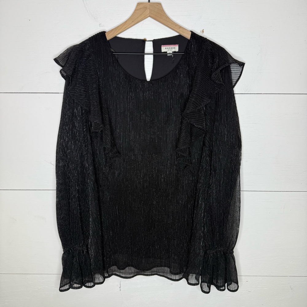 Andree by Unit • Black Metallic Long Sleeve Ruffle Blouse Size 2X